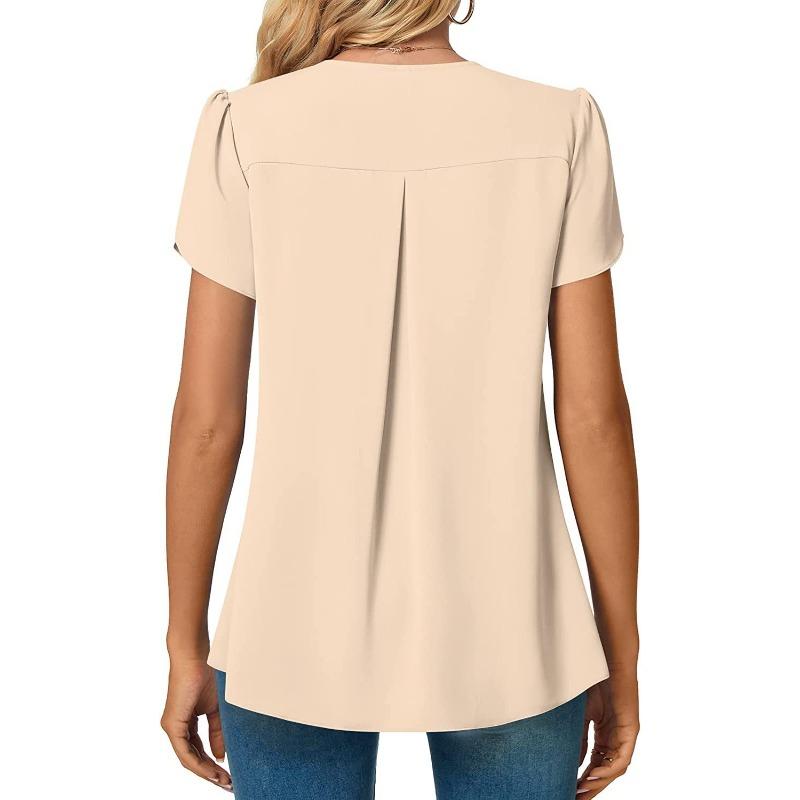 EastRogue Women's Fashion Casual Summer Solid Color Print Short Sleeve V-Neck Blouses & Shirts