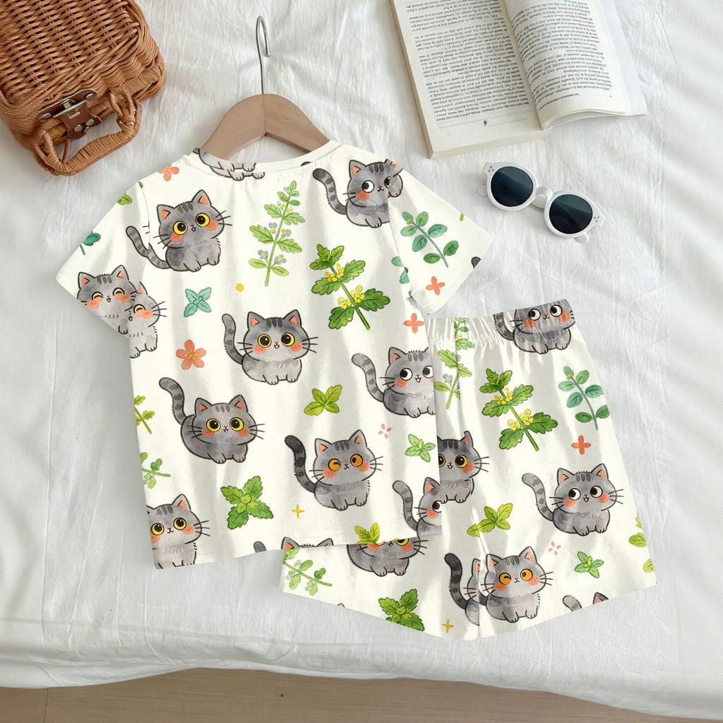 Kids Casual Short Sleeve Top and Shorts Set Animal Print Lightweight Comfortable Summer Outfit for Boys and Girls