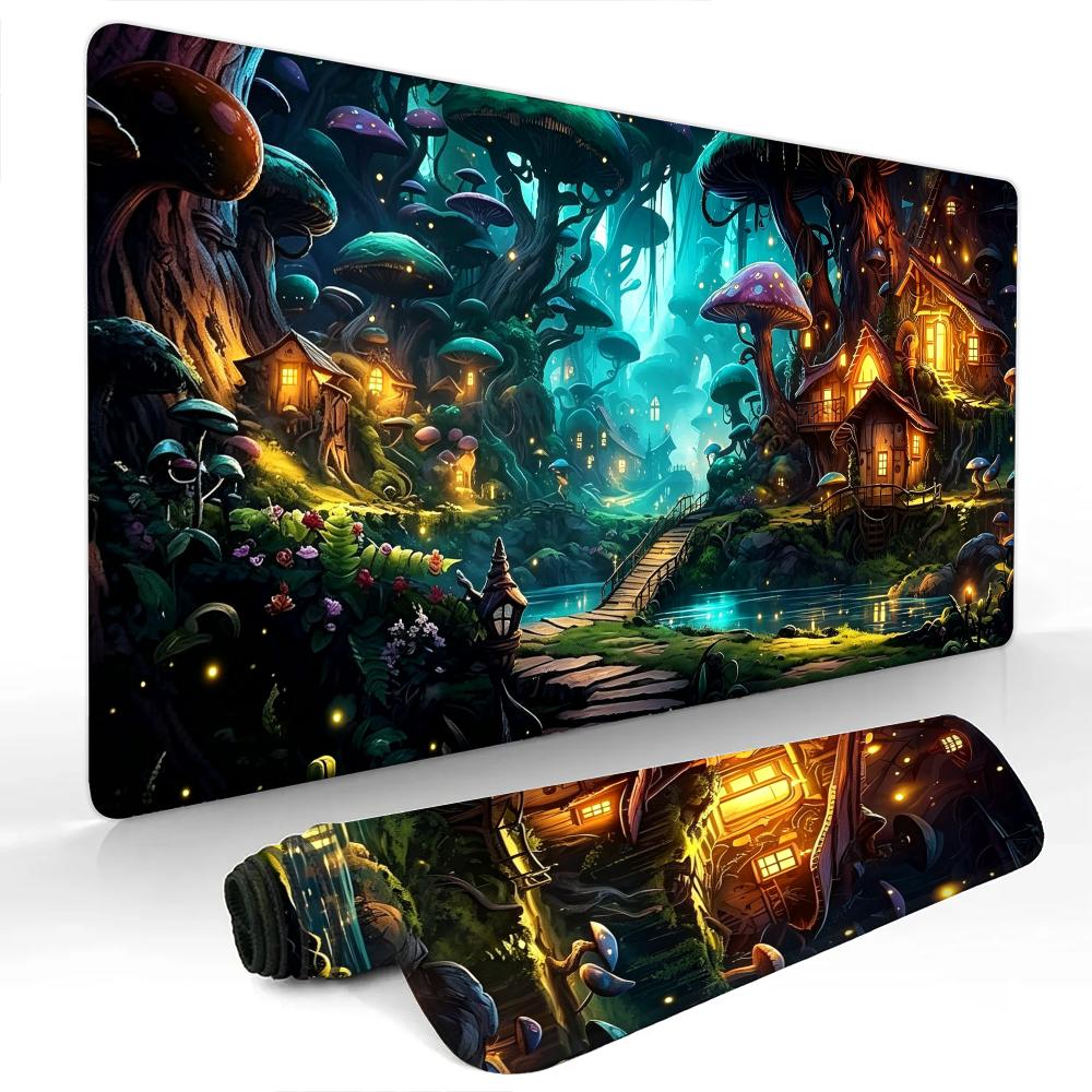 Cozy Mushroom Village Mouse Pad Large Computer Office Game Table Mats Rubber Antislip Xxl Mouse Mat Hdp Long Desk Pads Mauspad