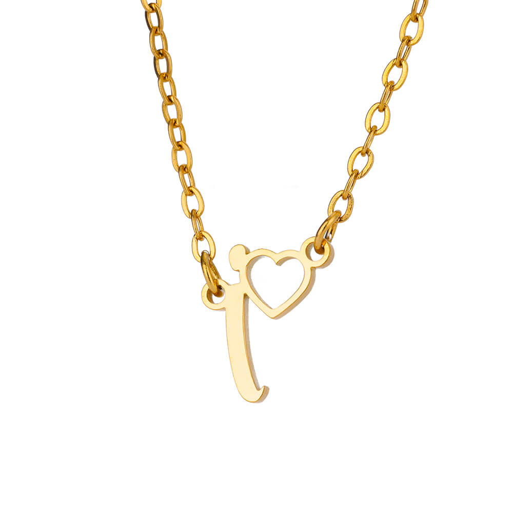 Fashion Initial Pendant Necklace For Women Letter Name Hollow Out Heart Charm Stainless Steel Gold Color Chain Jewelry Gift