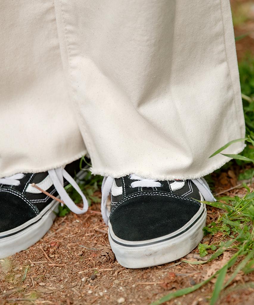 Jikeulib Beige Wide Cotton Pants With Cut Hem
