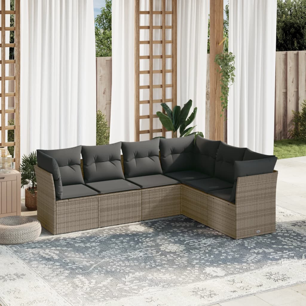 Vidaxl 6-Cz. Garden Furniture Set With Cushions, Grey, Poly Rattan