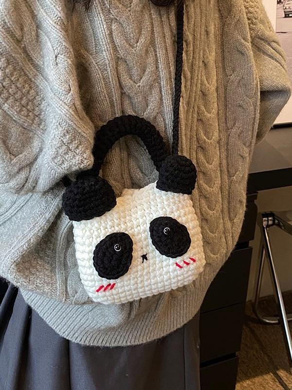 Handcrafted Panda Phone Pouch For Women With Knitted Cartoon Design For Daily Use