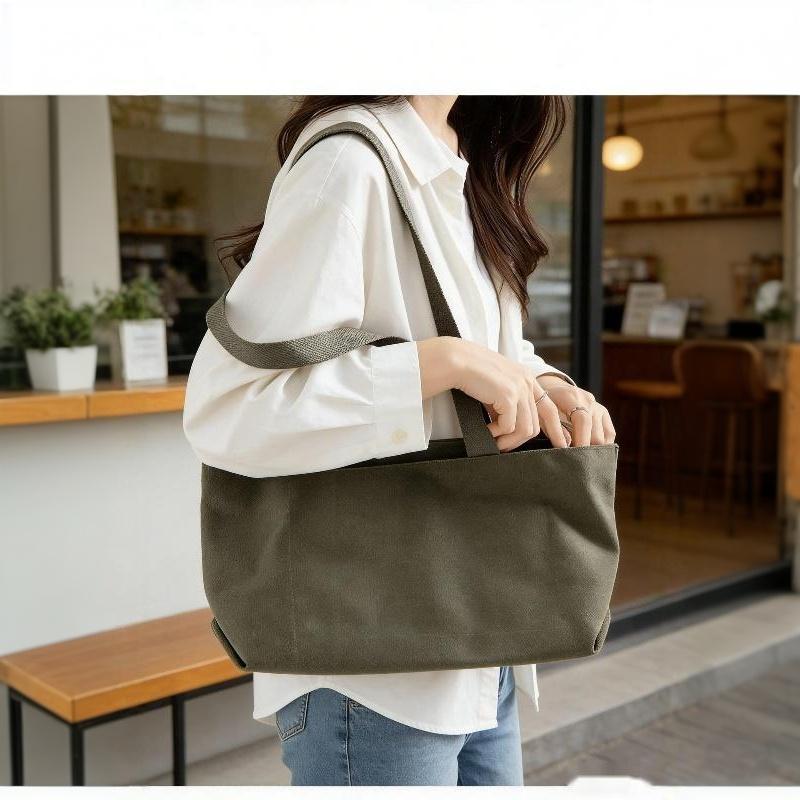 Minimalist Women Canvas Tote Bag Large Capacity Casual Shoulder Bag for Moms Daily Errands Travel Shopping