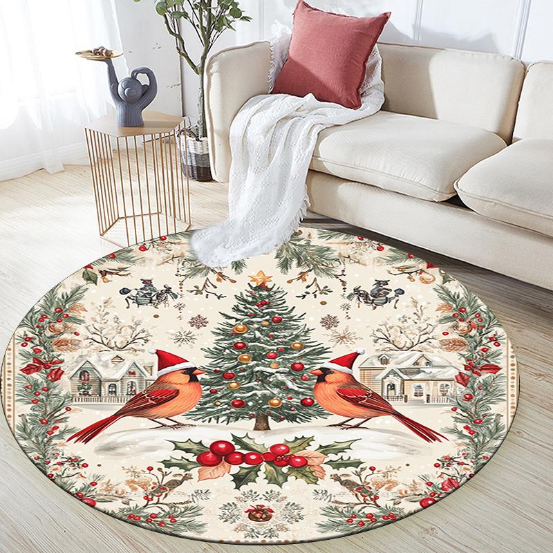 Christmas animals pattern round rug,Carpet Rug for Living Room Bedroom Playroom ,Non-slip Floor Mat,Holiday Gifts and Birthday Gifts.