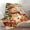 1pc Christmas Snowmen Trees Presents Print Blanket - Soft Warm Flannel All-Season Cozy Throw for Home Decor, Camping, Travel