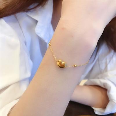 Sweet Elegant Gold Color Love Heart Beads Stainless Steel Bracelets for Women Romantic Sexy Female Light Luxury Bracelet Jewelry