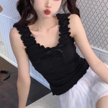 Hong Kong Style Spice Girl Small Suspender Top Women's Summer Slim and Thin Sleeveless Pure Desire To Wear V-neck Inside with Short Vest