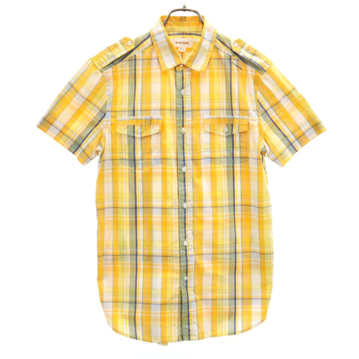 

DIESEL Клетчатая Хлопковая рубашка с коротким рукавом S желтая с погоном Мужская Б/У