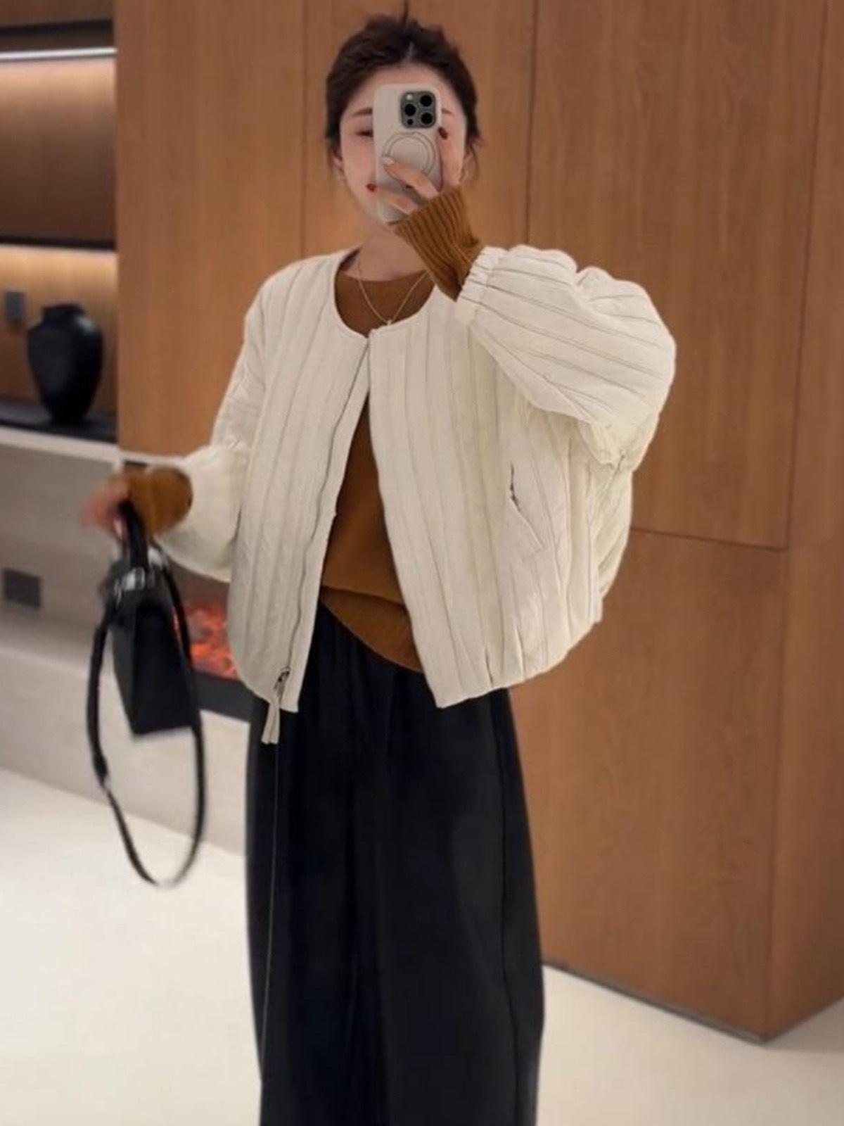 

Short cotton-padded jacket for women 2025 autumn and winter casual loose small man padded jacket top for women S