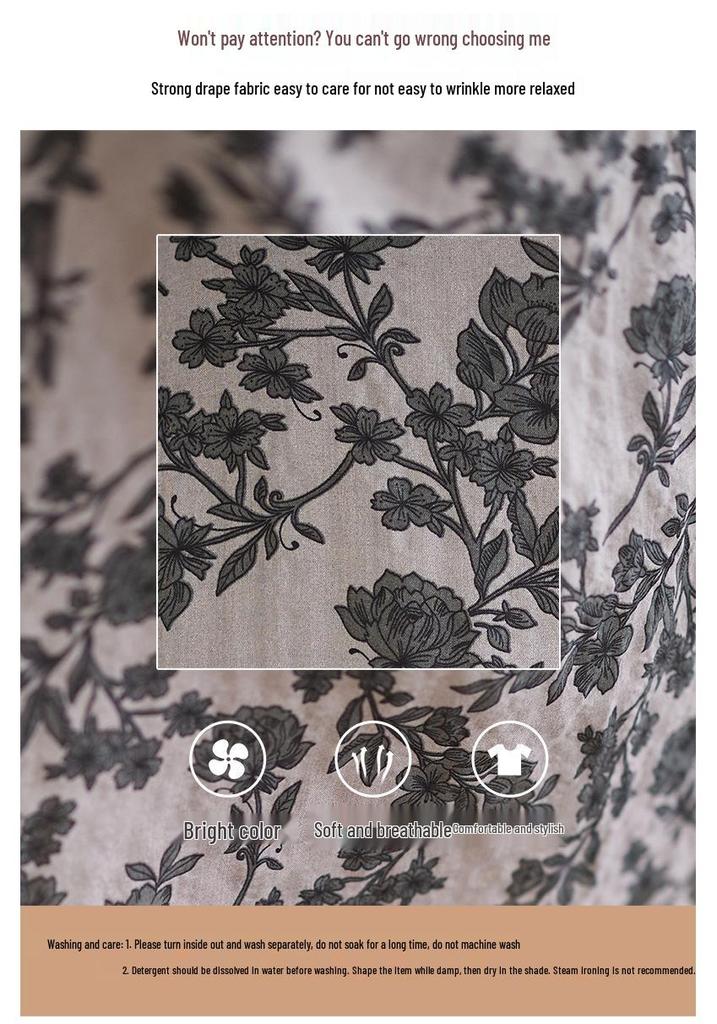 In-Stock Printed Cotton Plus Size Long-Sleeve Women's Dress with Round Neckline