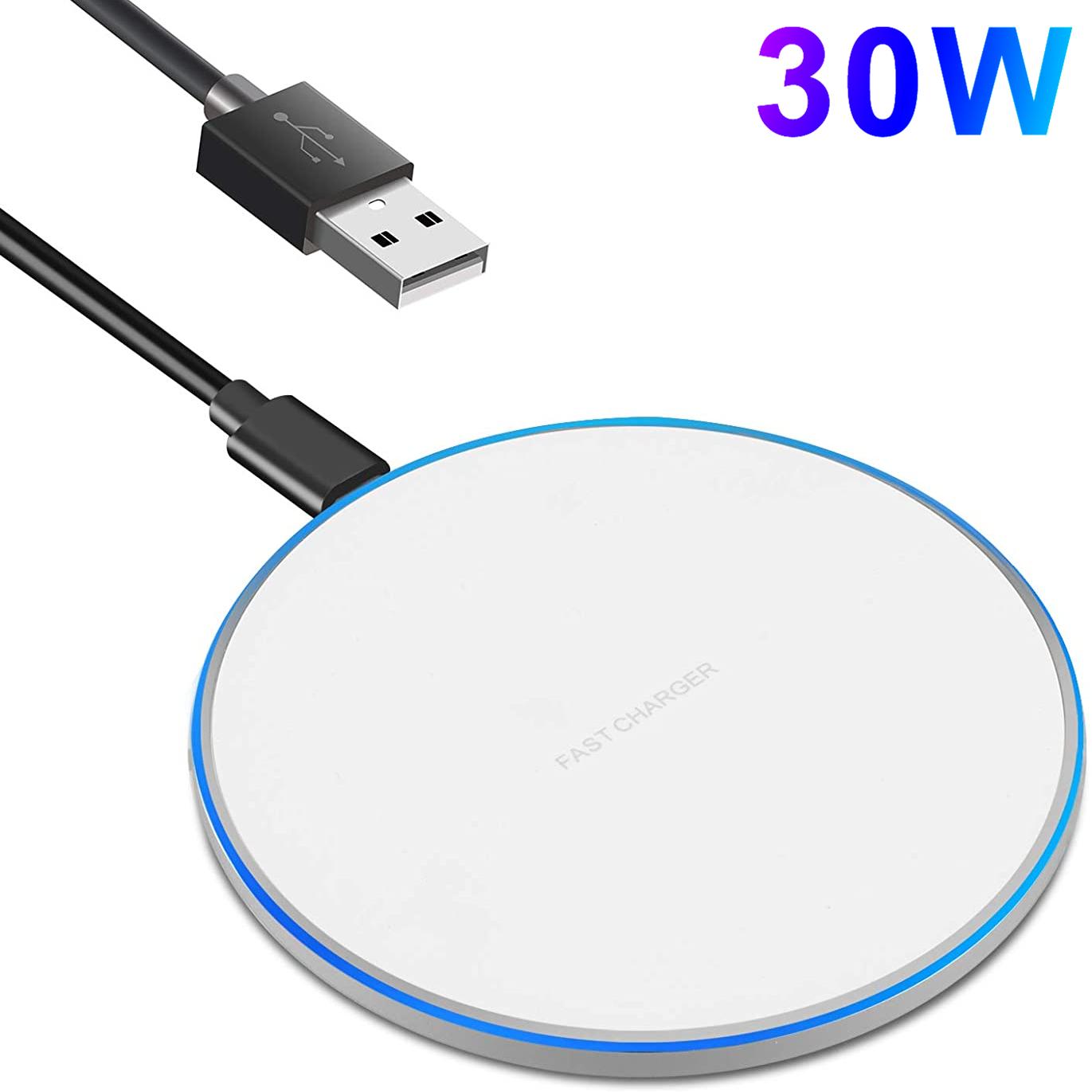 

Быстрое беспроводное зарядное устройство 30 Вт для Samsung S22 S21 Note 20 10 Type C, индукционная зарядная панель для Iphone 14 13 12 11 Pro Xs Xr X 8 30W белый