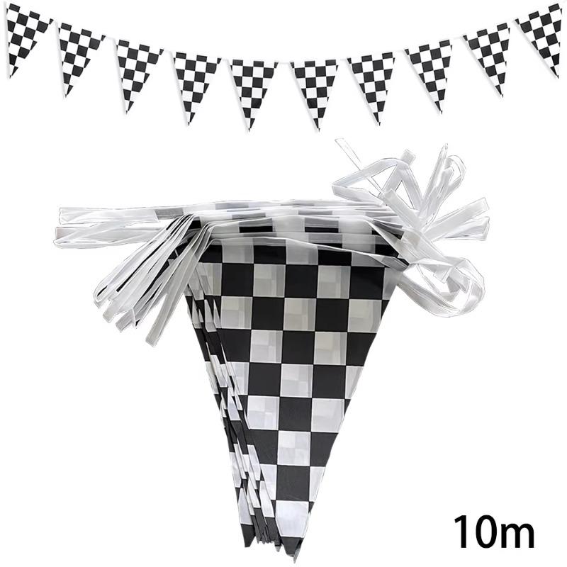 10m Longer Black and White Checkered Flag Theme Party Supplies Race Car Birthday Banner Decoration Birthday Decoration