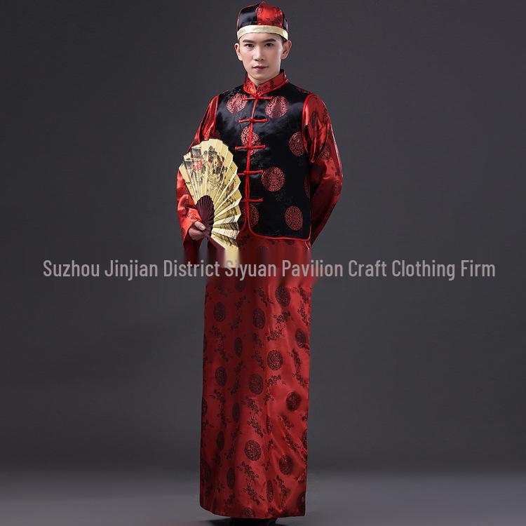 Men's Chinese Retro Wedding Tang Suit Long Robe: Groom's Mandarin Jacket & Best Man Formal Wear