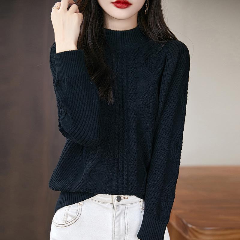 

Half Turtleneck Sweater Women s Autumn and Winter Pullover Loose Casual Knitted Sweater Long-sleeved Warm Top S