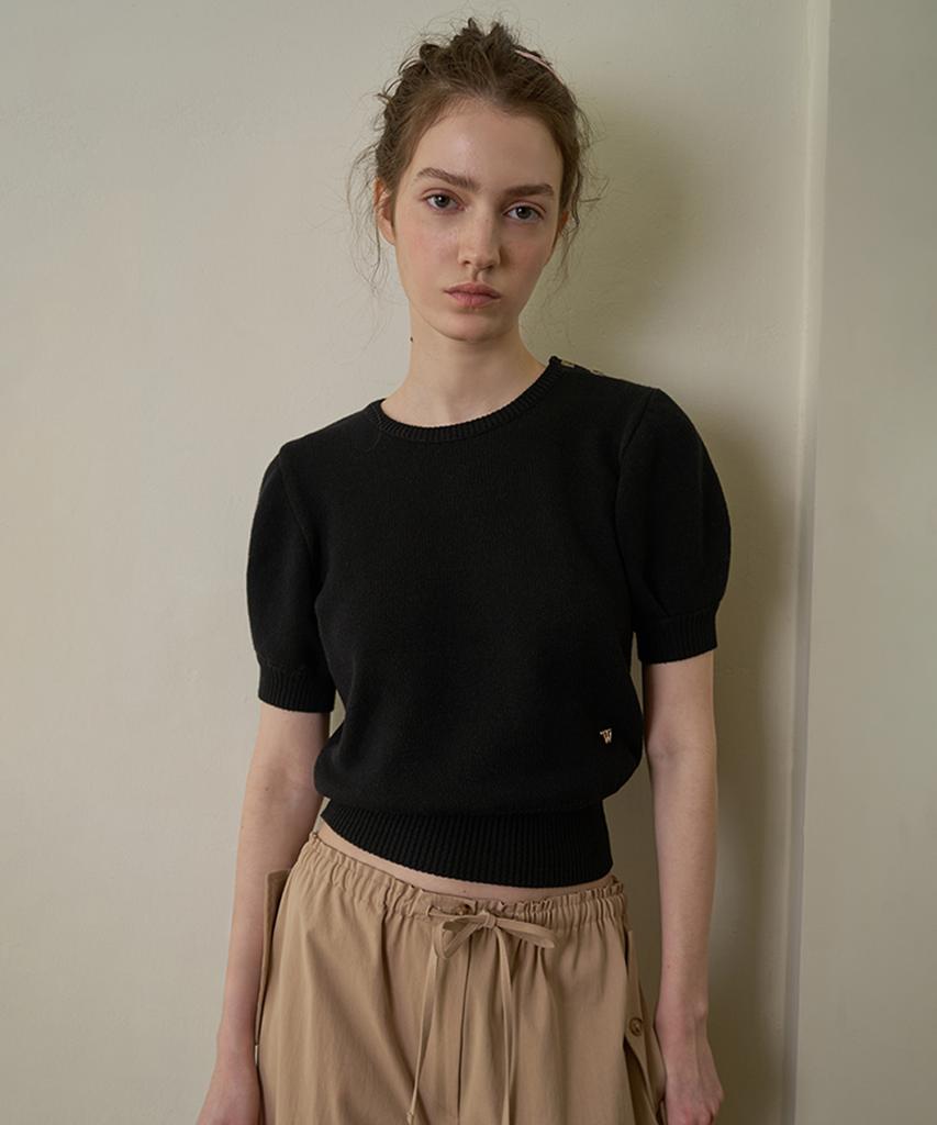 WITHOUT SUMMER Slim Button Half Knit_Black