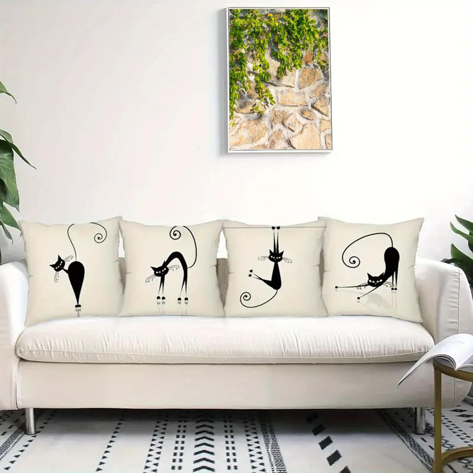 

Throw Pillow Covers Set of 4 Cases Machine Washable Cute Cat 45x45 cm Square Cushion