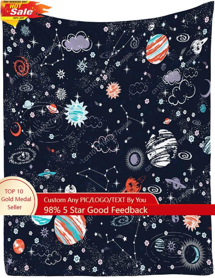Solar System Pattern Flannel Fleece Bed Blanket Throw Blanket Lightweight Cozy Plush Blanket for Bedroom Living Rooms Sofa Couch 75X95CM