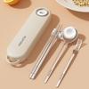 5pcs/set Portable Dinnerware Set Kid Student 316 Stainless Steel Chopsticks Fork Spoon Reusable Cutlery With Chopsticks Holder