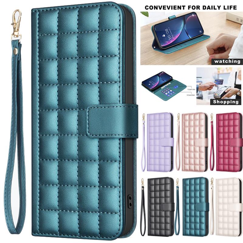 Case S24 Ultra Wallet Flip Phone Case on For Samsung Galaxy S24 S23 S22 S21 Ultra Plus S23 S21 FE Luxury Checkered Leather Cover