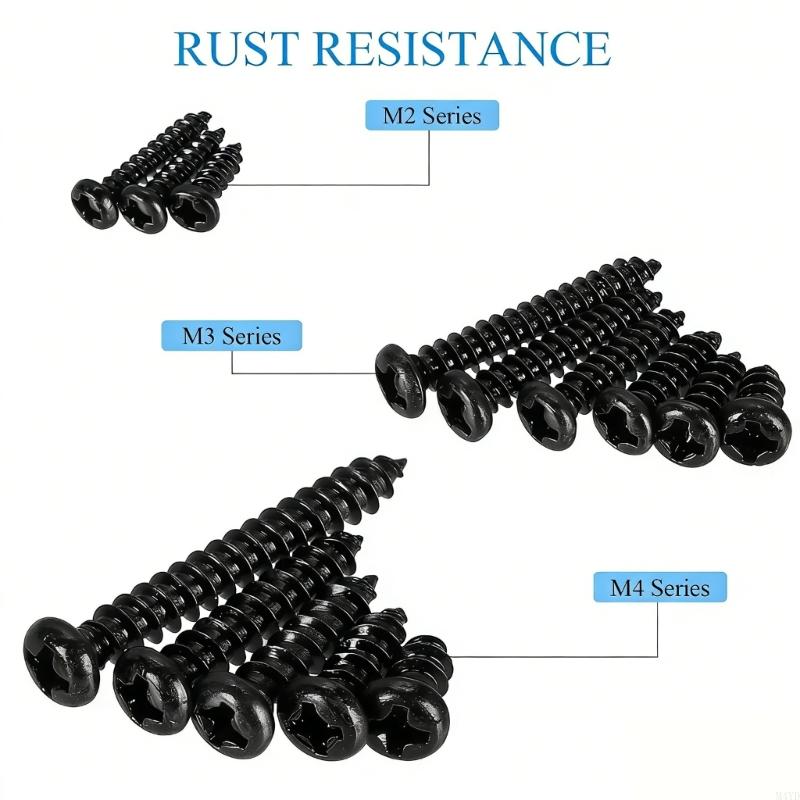 Pack Of 750 Black Crosses Round Head Auto Tapping Screws For Woodworking And Furniture Assembly With Storage Case M4YD