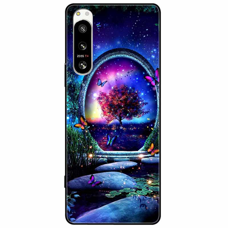 For Sony Xperia 5 IV / 10 IV Case 10IV Soft Black Silicone Forest Painted Phone Back Covers For Sony Xperia 1 IV Case TPU Coque