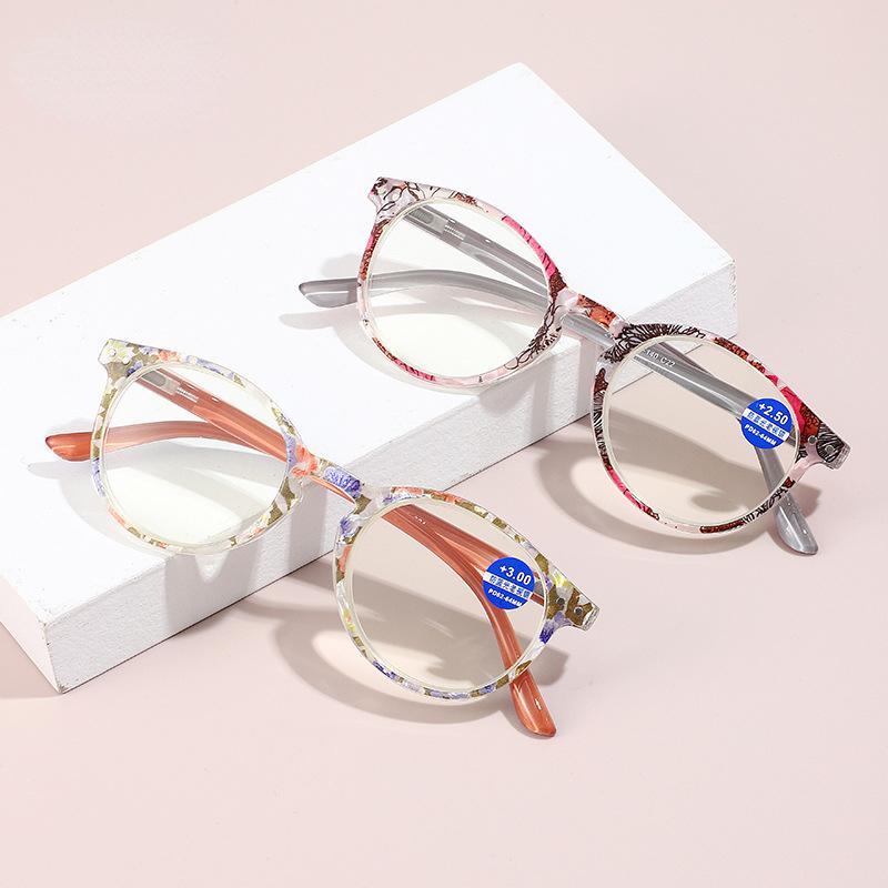 Women Reading Glasses Fashion Ultralight Round Frame Anti Blue Light Computer Eyeglasses +1.0 To +4.0
