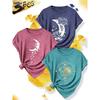 3Elegant Plus-size Short-sleeved Outfit for Sisters To Attend Parties T Shirt Star, Lotus, and Moon Print Plus Size Women's Spring/Summer Casual
