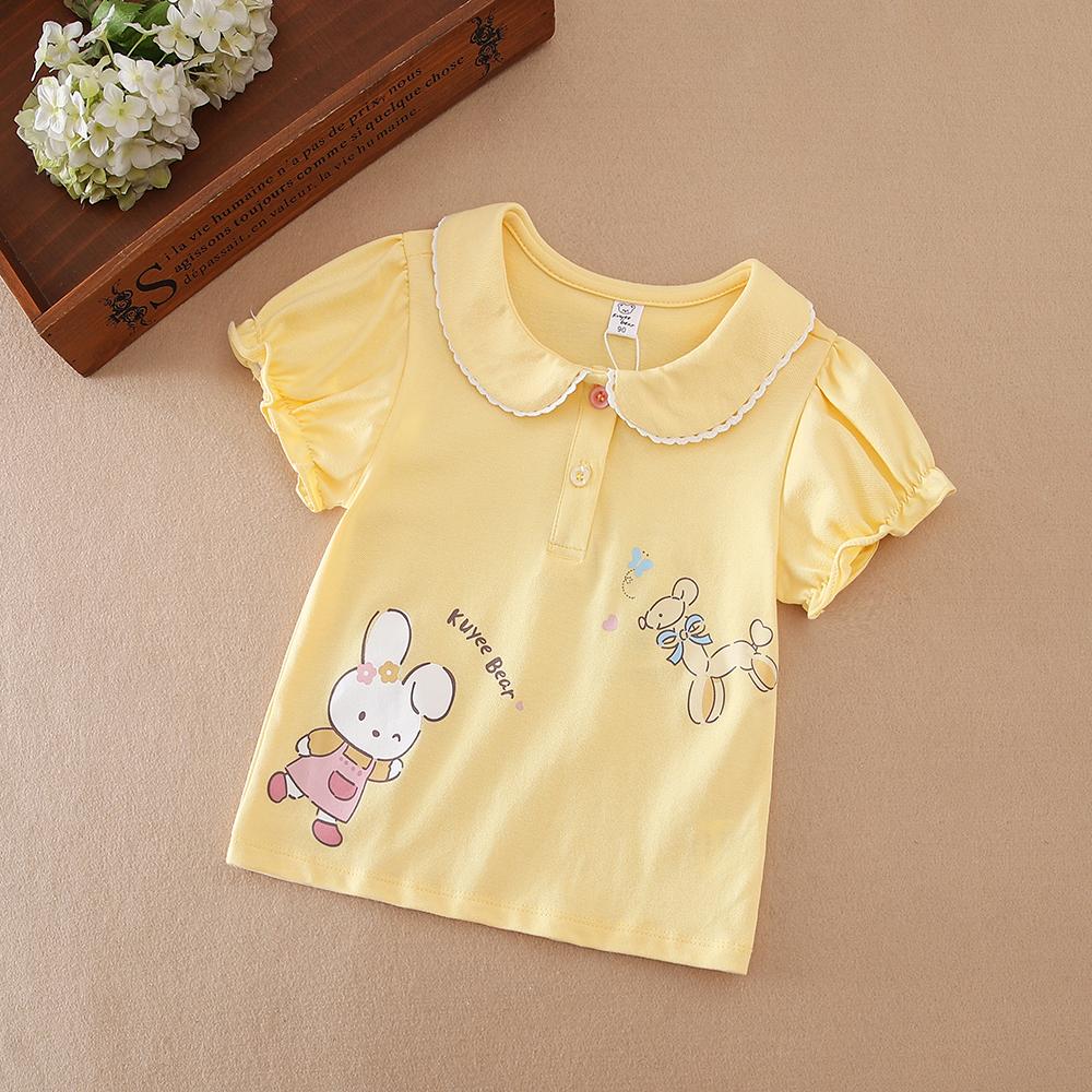 

Рубашка для девочек 2025 года, новый детский топ с короткими рукавами для маленьких девочек, милая хлопковая одежда для детей 2-6 лет 130 жёлтый