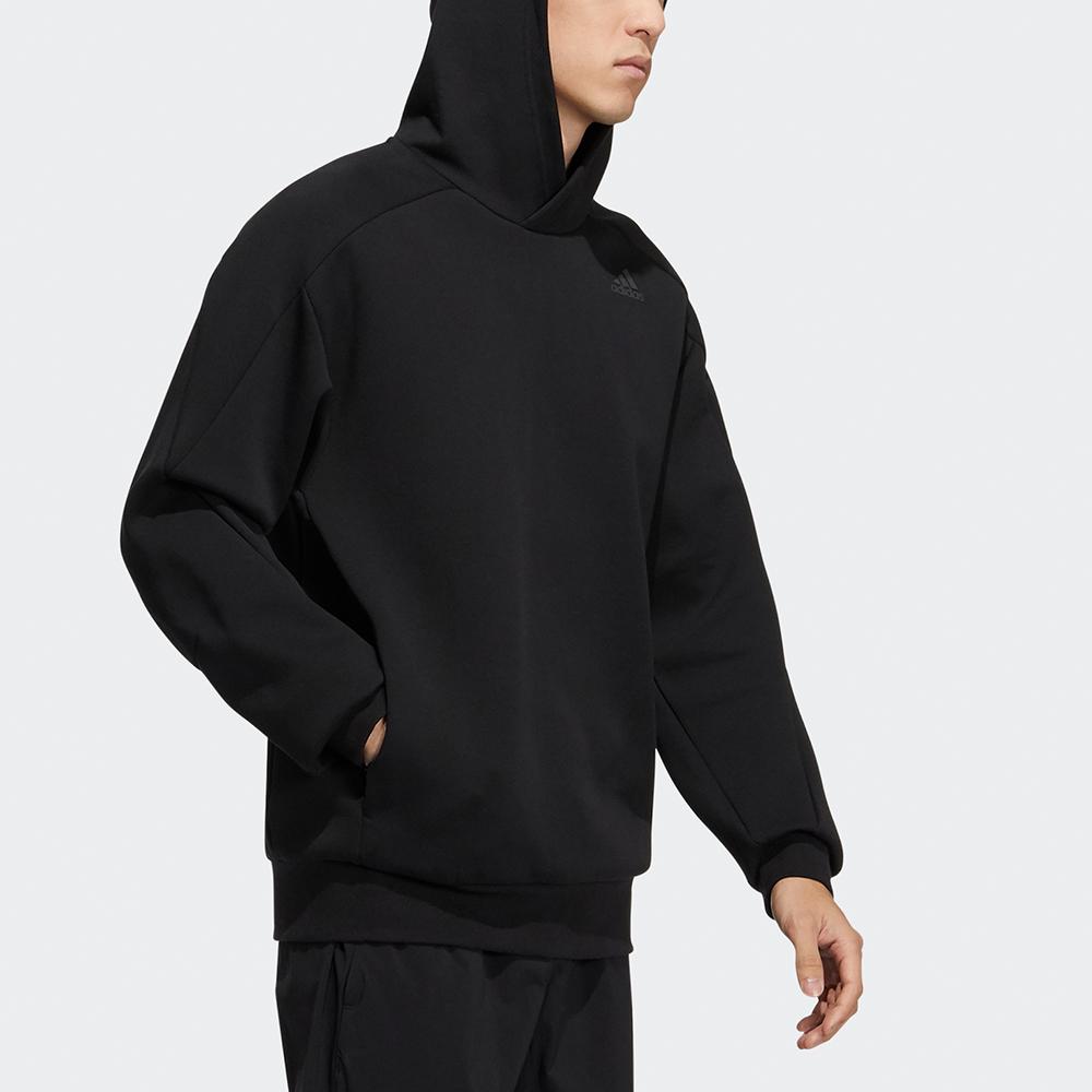 Adidas Solid Color Pullover Hoodie Men Tops Black H39211
