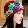 Colorful Beanie Cap Woolen Ethnic Style Pullover Hat Vintage Flower Hollow Knitted Hat  Ladies