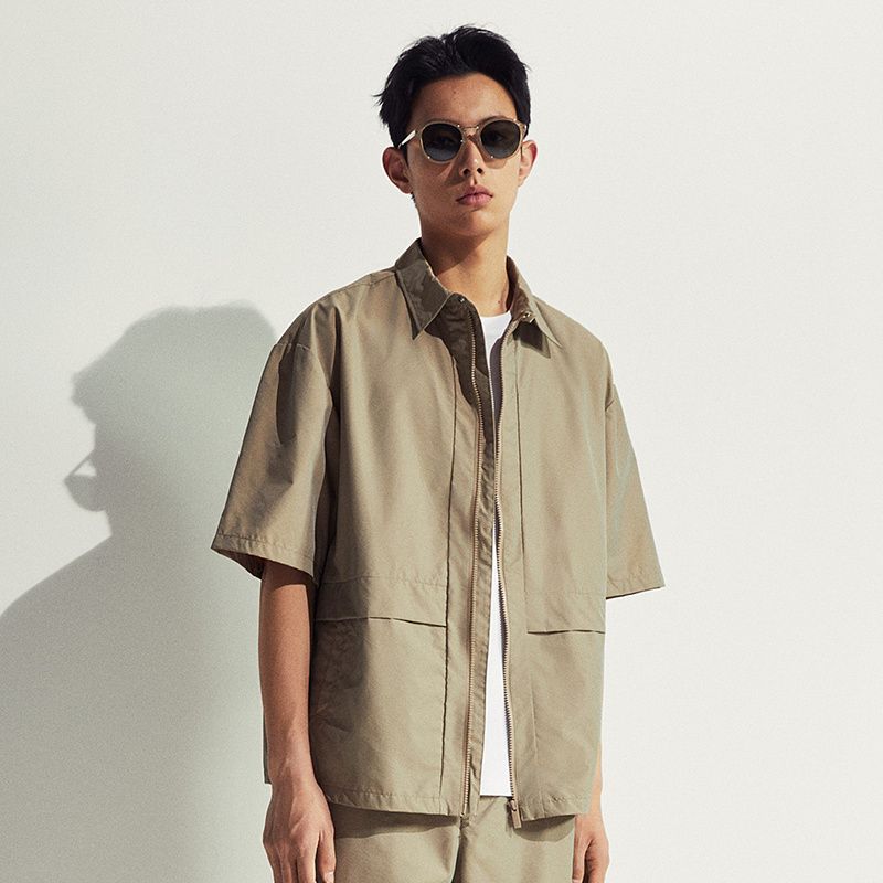 

HM Men s Clothing Jacket 2025 Summer New Windproof Hydrophobic Loose Version Short sleeve Casual Outerwear 1271779 Khaki Green L(175/108)