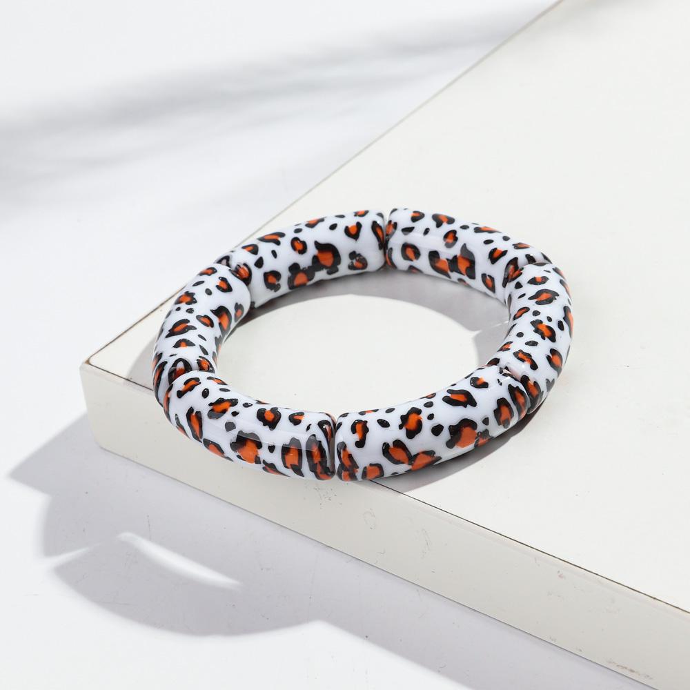 Colorful Leopard Bamboo Tube Acrylic Bracelets for Women Men Vintage Elastic Chunky Curved Resin Bangle Stackable Jewelry Gifts