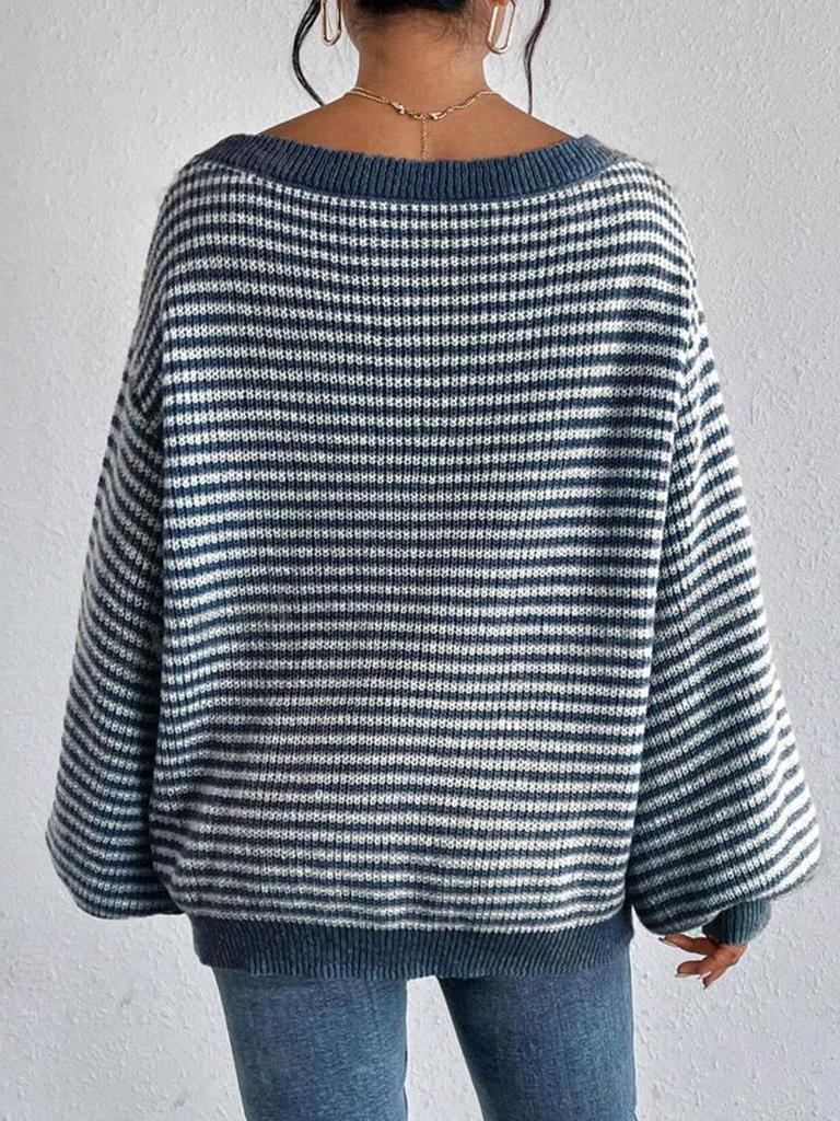 2024 Autumn/Winter European & American One-Shoulder Striped Loose Knitwear