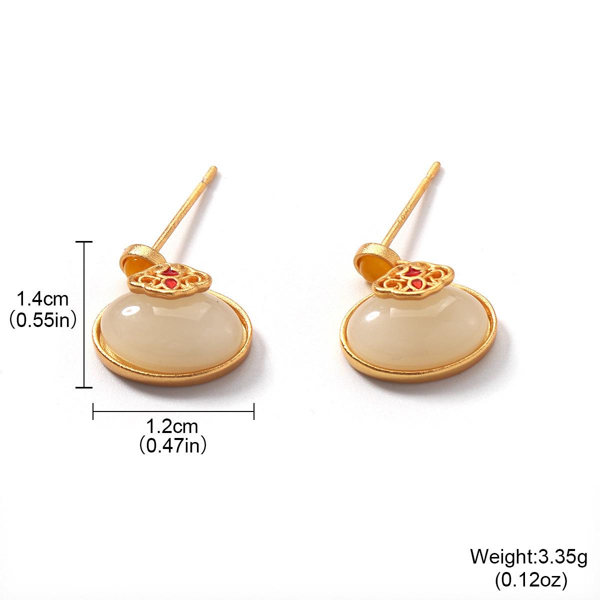 New Chinese imitation Hetian jade enamel color earrings women s senior temperament oval niche stud earrings retro earrings