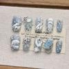 Handmade Mermaid Tail Press-On Nails Short Almond Shape Blue Ocean Design Women Girls