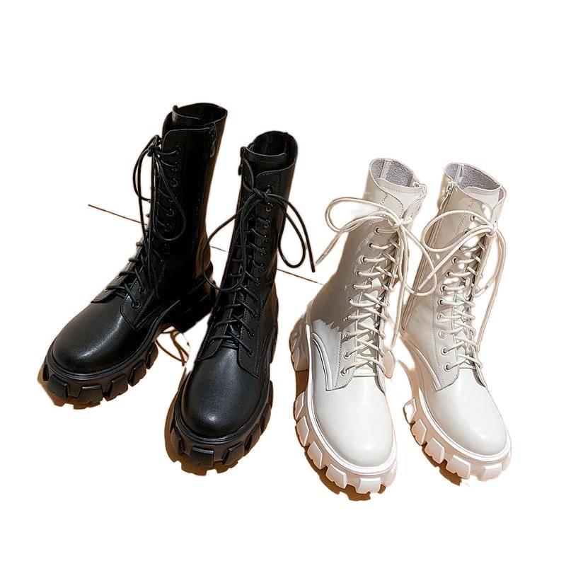 Martin Boots Women's 2021 Spring and Autumn New White Thin Medium Tube Breathable Thick-soled Single Boots Trendy Versatile Locomotive Short Boots