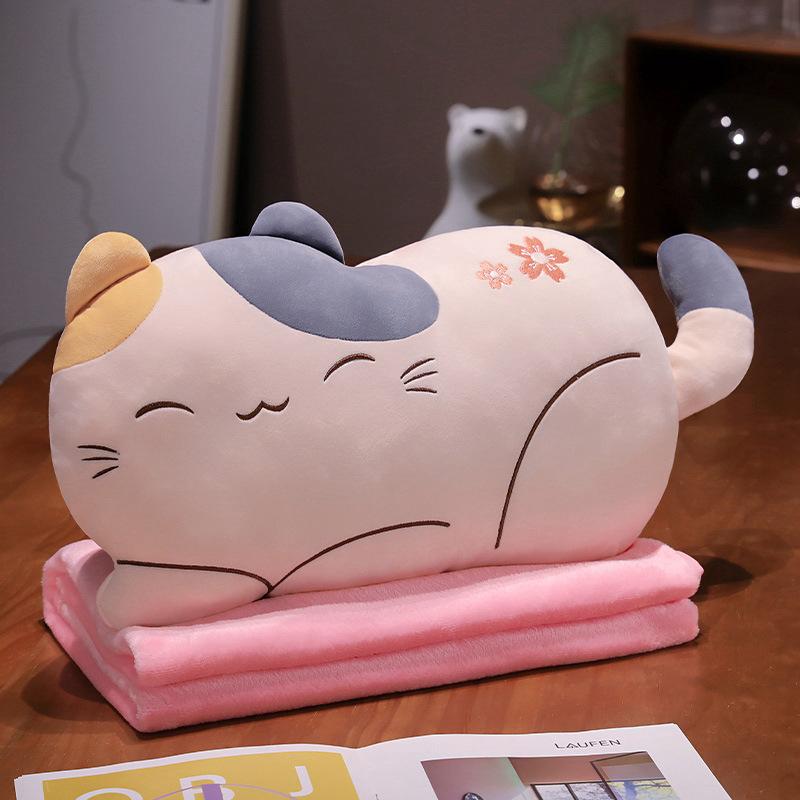 Cartoon Soft Cat Throw Pillow Blanket Plush Toy Doll Girl Office Lunch Break Blanket Doll