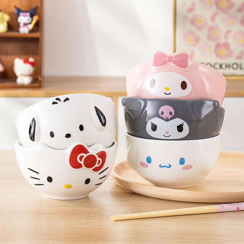 For Sanrio 5Inch Ceramic Rice Soup Bowl for Melody&Cinnamoroll&Kuromi Tableware Cartoon Irregular Anime Relief Bowl for Children