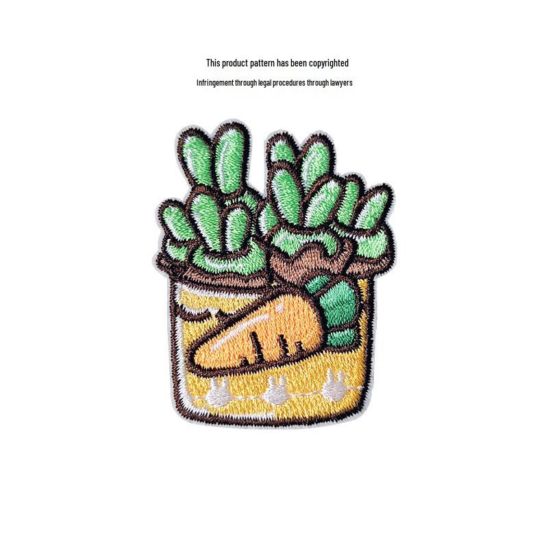 Cactus Cartoon Embroidery Patch: Self-Adhesive, Small Plant Design for Clothing Repair