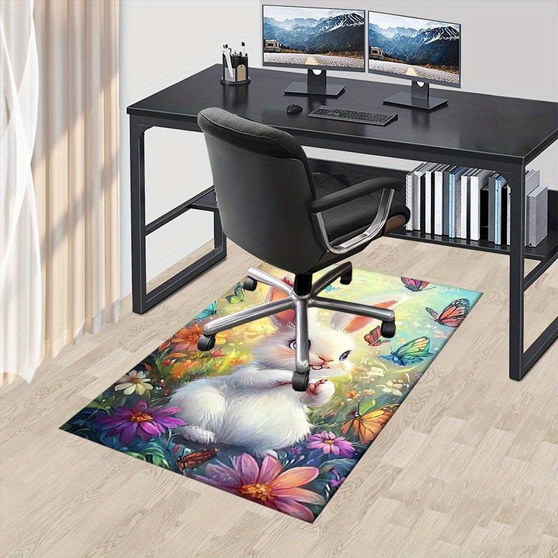 Office Carpet Soft Bunny & Butterfly Design for Sofa Protection Under Chairs, Cute Animal Print Rug