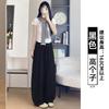 Navy Blue Tencel Linen Wide-leg Pants Women's Summer Thin High Waist Drape Straight Loose Lazy Cotton and Linen Suit Pants