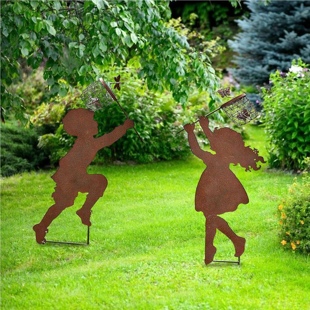Boy Girl Silhouettes Portable Rustproof Waterproof Garden Silhouette Wear-resistant Metal Stake Decor for Home