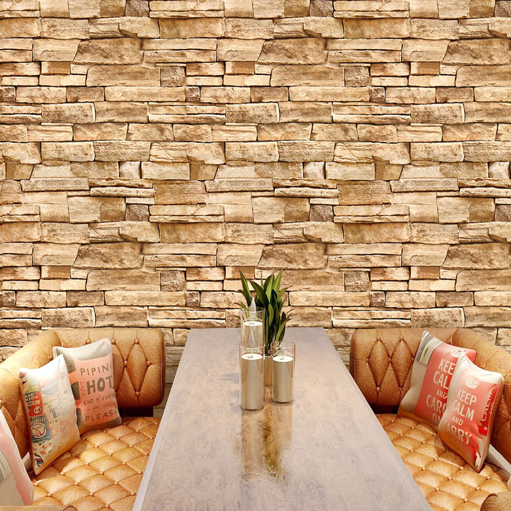 Brown Stone Peel And Stick Wallpaper Self-Adhesive Removable Wallpaper Waterproof  Contact Paper For Kitchen Wall Home Decor