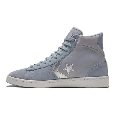 Cons Pro Leather Non-slip and Abrasion Resistant High-Top Board Shoes Unisex Gray Blue Silver