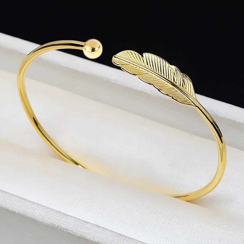 Leaf Round Bead Punk Golden Cuff Bracelets Bangle for Women Pulseira Charms Girl Open Adjustable Pulseras Jewelry Ladies Gift