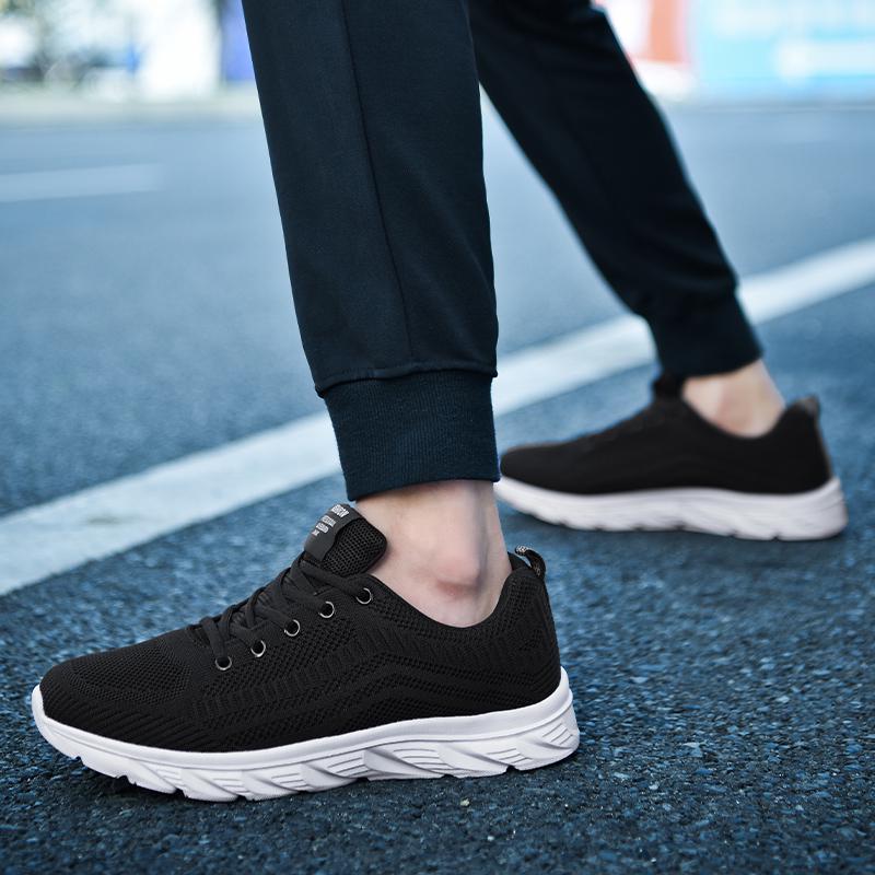 Мужская обувь Лето Черные сетчатые дышащие кроссовки Мягкая подошва Нескользящие — фото 5