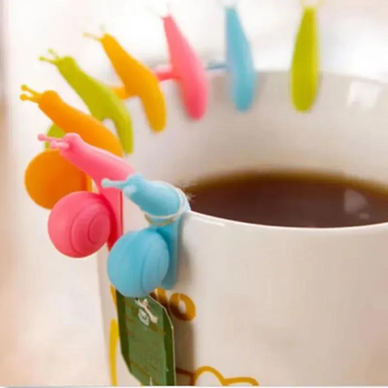 5pcs Cup Decoration Tool Cute Snail Shape Random Color Silicone Mug Hanging Tool Tea Bag Holder Cup Tea Clips