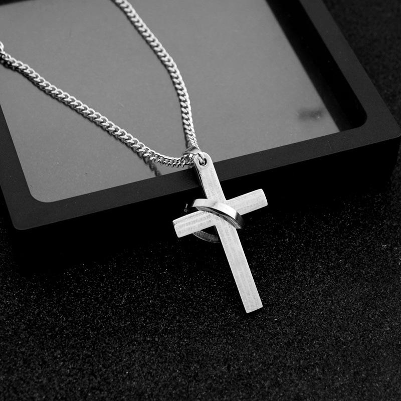 Hip Hop Punk Cross Circle Pendant Long Necklace Unisex Stainless Steel Sweater Chain