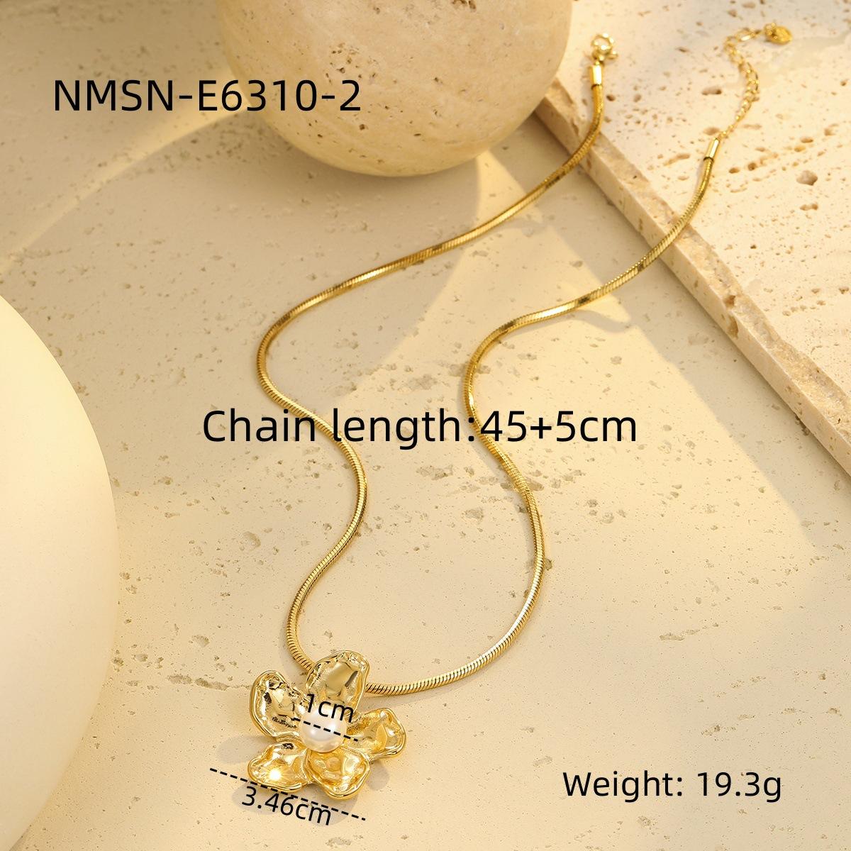 GEMCHIC Women s Fashion Gold Flower Necklace with Pearl Pendant Stainless Steel Snake Chain 18K